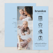 Neugeborene Baby Foto Collage Stats Blue Birth Ankündigung (Vorne/Hinten)