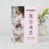 Neugeborene Baby Foto Collage Stats Rosa Geburt Ankündigung (Stehend Vorderseite)