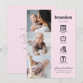 Neugeborene Baby Foto Collage Stats Rosa Geburt Ankündigung (Vorne/Hinten)