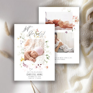 Neugeborene Boho Wildblume Foto Collage Girl Birth Ankündigung