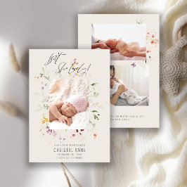 Neugeborene Elfenbein Wildblume Foto Collage Girl  Ankündigung