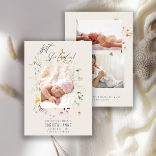 Neugeborene Elfenbein Wildblume Foto Collage Girl  Ankündigung