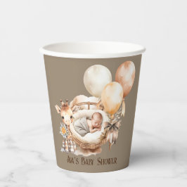 Neugeborene Erde Tone Giraffe Balloons Babydusche Pappbecher