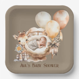 Neugeborene Erde Tone Giraffe Balloons Babydusche Pappteller