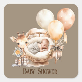 Neugeborene Erde Tone Giraffe Balloons Babydusche Quadratischer Aufkleber
