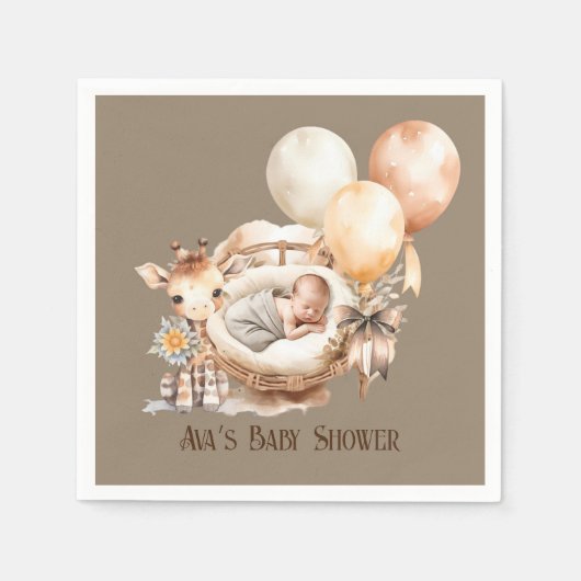 Neugeborene Erde Tone Giraffe Balloons Babydusche Serviette (Vorderseite)