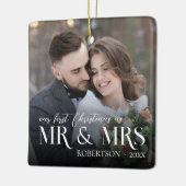 Neugeborene Erste Weihnachten als Mr. & Mrs. 2 Fot Keramikornament (Links)