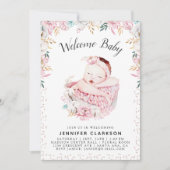 Neugeborene Floral Welcome Baby Einladung (Vorderseite)