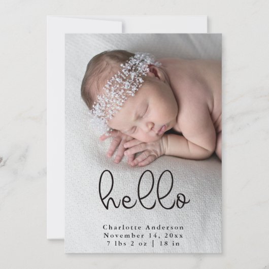 Neugeborene Foto Kalligraphie Geburt Ankündigung (Vorderseite)