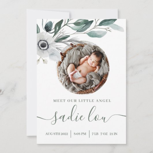 Neugeborene Geburtsstats-Foto-Ankündigungskarten Einladung (Vorderseite)