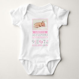 Neugeborene Girl Pink Grau Birth Stats FOTO Baby Strampler