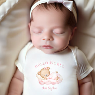 Neugeborene Mädchen Name Personalisiert Pink Bear  Baby Strampler
