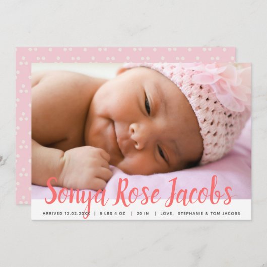 Neugeborene Mädchenname Rosa Skriptüberlagerung Ge Ankündigung (Vorne/Hinten)