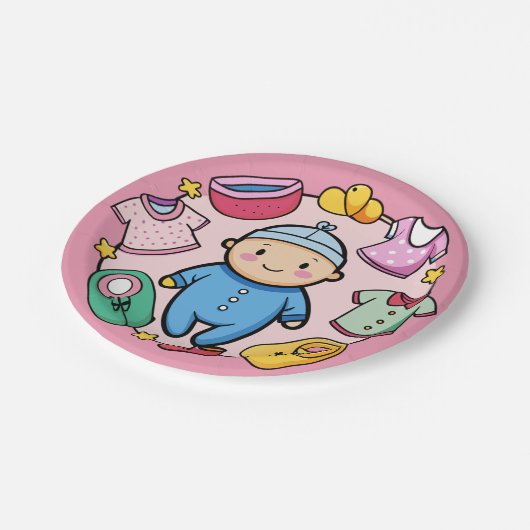 Neugeborene Party Plate Pappteller (Schrägansicht)