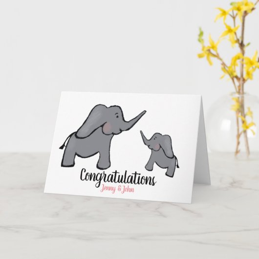 Neugeborene personalisierte Elefantenmutter & Kind Karte (Gelbe Blume)