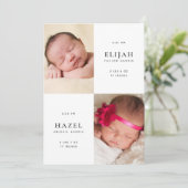 Neugeborene Twins 2-seitige Geburt-Ankündigung des Einladung (Stehend Vorderseite)