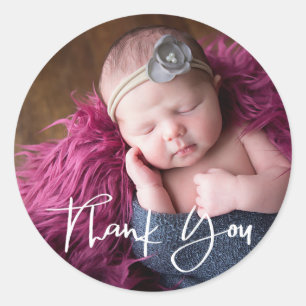 Neugeborenen-Baby-Foto-Dankeschön-Aufkleber Runder Aufkleber