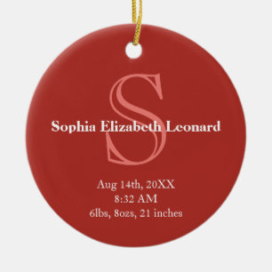 Neugeborenenstatistik-Monogramm-Sake-Rot Keramik Ornament