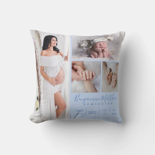 Neugeborener Baby Boy Blue Foto Keepake Kissen (Vorderseite)