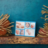 Neugeborener Junge Personalisiert 6 Foto blau Fotoplatte (Seite)