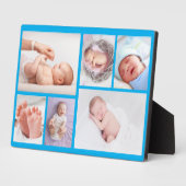 Neugeborener Junge Personalisiert 6 Foto blau Fotoplatte (Seite)