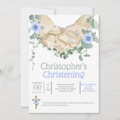 Neugeborener schlafend in Händen Eukalyptus Einladung (Vorderseite)