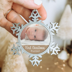 Neugeborenes 1. Weihnachtsfest Foto Tan Snow Schneeflocken Zinn-Ornament