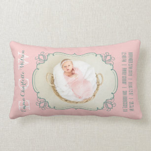 Neugeborenes Baby-Foto-Monogramm erröten rosa Lendenkissen
