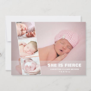 Neugeborenes Baby Girl Pink Foto Geburtserklärung Feiertagskarte