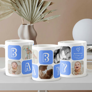Neugeborenes Baby Junge 5 Foto-Collage Andenken Bl Kaffeetasse
