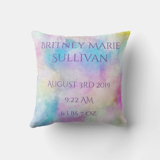 Neugeborenes Baby Keepake Personalisiertes Throw K Kissen (Rückseite)