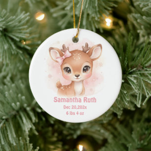 Neugeborenes Baby Mädchen Geburtsstatistik Reh Fot Keramik Ornament
