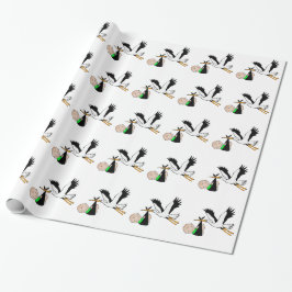 Neugeborenes Baby u. Storch Geschenkpapier
