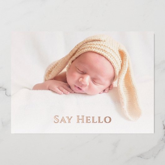 Neugeborenes Custom Foto Niedlich Simple Hello Bab Folieneinladung (Vorderseite)