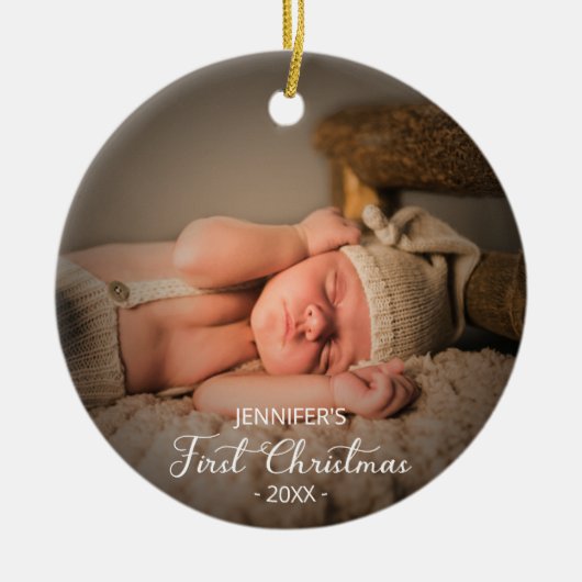 Neugeborenes First Christmas Custom Foto Keramik Ornament (Vorne)