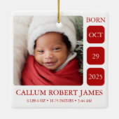 Neugeborenes Foto Baby Birth Stats Weihnachtsschmu Keramikornament (Rückseite)