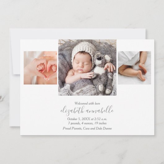 Neugeborenes Foto Collage Birth Ankündigung (Rückseite)