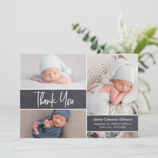 Neugeborenes Foto Collage Moderne Babydusche Viele Dankeskarte (Stehend Vorderseite)