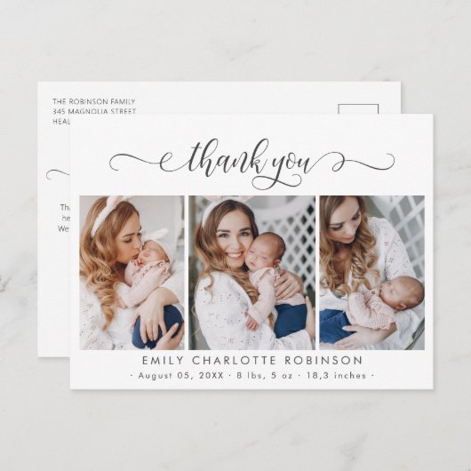 Neugeborenes Foto Collage Modernes Skript Vielen D Postkarte (Vorne/Hinten)