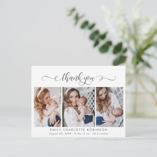 Neugeborenes Foto Collage Modernes Skript Vielen D Postkarte (Stehend Vorderseite)