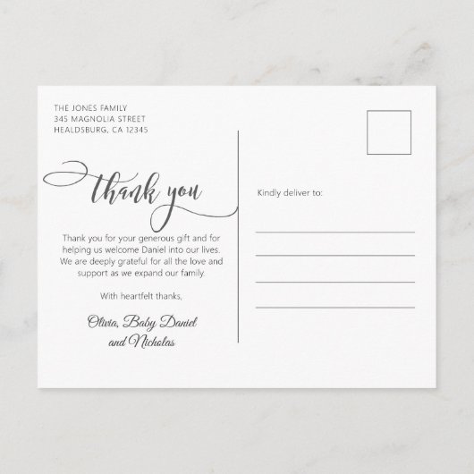 Neugeborenes Foto Moderne Skriptkollektion Vielen Postkarte (Rückseite)