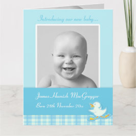 Neugeborenes Foto Momento-Karte blauer Karo Karte