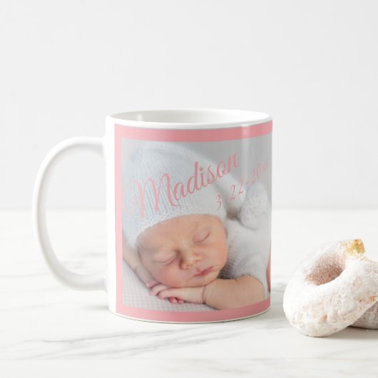 Neugeborenes Foto Typografie Pink Kaffeetasse (Mit Donut)