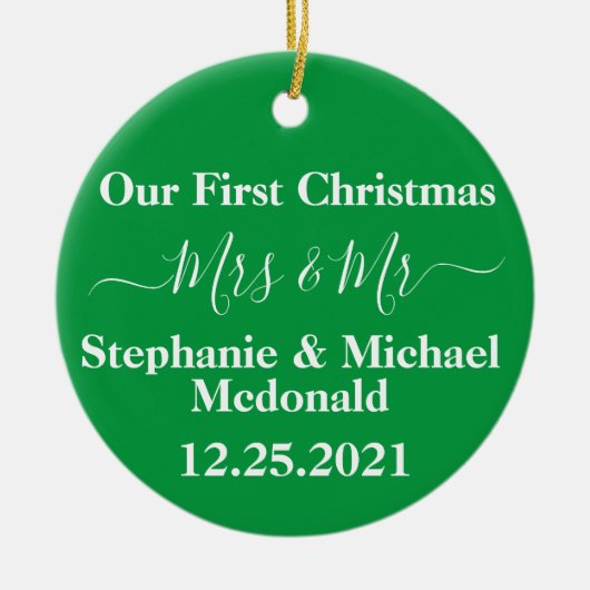 Neugebrauch Erste Weihnachten, Mrs. & Mr. Personal Keramik Ornament (Vorne)