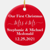 Neugebrauch Erste Weihnachten, Mrs. & Mr. Personal Keramik Ornament (Hinten)