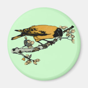 Neugestaltung der gelben Vintage-Vogelillustration Magnet