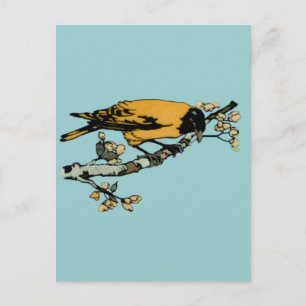 Neugestaltung der gelben Vintage-Vogelillustration Postkarte