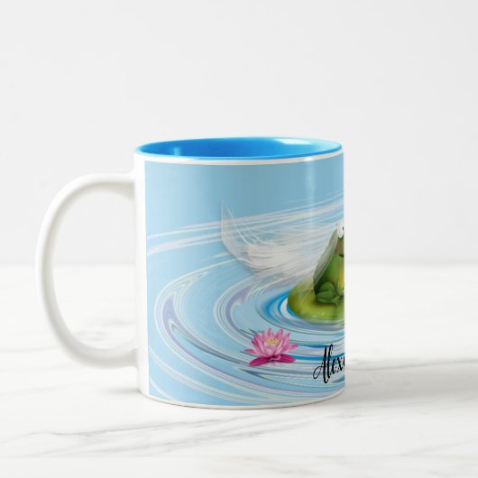Neugezogene Frösche auf Lily Pad Zweifarbige Tasse (Links)