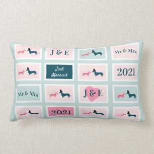 Neugezogene Monogramm Niedliche Dackel Dog Blau Lendenkissen