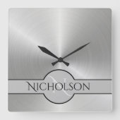 Neugezogener Monogram-Individuelle Name Metallic T Quadratische Wanduhr (Vorderseite)